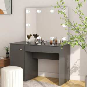 vidaXL Toaletný stolík s LED svetlami 110x55x145 cm MDF sivý