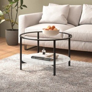 vidaXL Čajový stolík čierny a biely mramor 70 cm tvrdené sklo