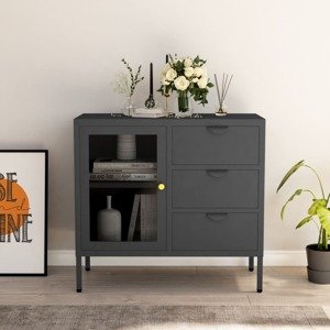 vidaXL Komoda antracitová 75x35x70 cm oceľ a tvrdené sklo