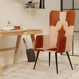vidaXL Kreslo wingback hnedé a krémové pravá koža