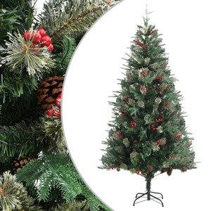 vidaXL Vianočný stromček s borovicovými šiškami zelený 225 cm PVC a PE