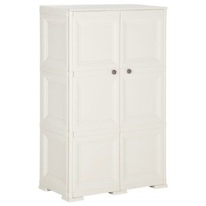 vidaXL Plastová skrinka 79x43x125 cm, drevený dizajn, angorská biela