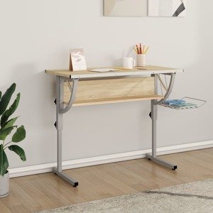 vidaXL vidaX Písací stôl sonoma a sivý 110x53x(58-87)cm spracované drevo oceľ