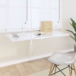 vidaXL Skladací nástenný stôl lesklý biely 100x60x56 cm spracov. drevo