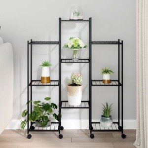 vidaXL Stojan na kvety s kolieskami 83x25x103,5 cm čierny železný