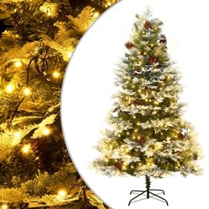 vidaXL Osvetlený vianočný stromček so šiškami, zelený 225 cm, PVC a PE