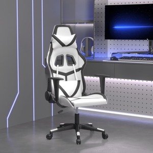 vidaXL Masážna herná stolička biela a čierna umelá koža