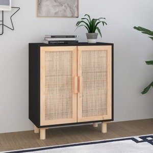 vidaXL Komoda čierna 60x30x70 cm masívna borovica a prírodný ratan