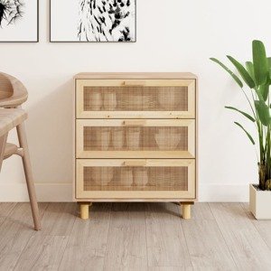 vidaXL Komoda hnedá 60x30x70 cm masívna borovica a prírodný ratan
