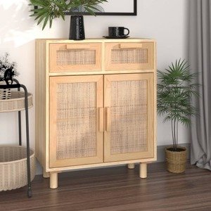 vidaXL Komoda hnedá 60x30x75 cm masívna borovica a prírodný ratan