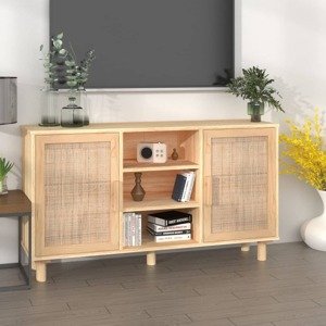 vidaXL Komoda hnedá 105x30x60 cm masívna borovica a prírodný ratan