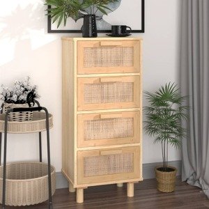 vidaXL Komoda hnedá 40x30x90 cm masívna borovica a prírodný ratan