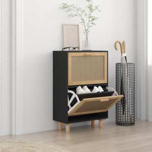 vidaXL Botník čierny 52x25x80 cm spracované drevo a prírodný ratan