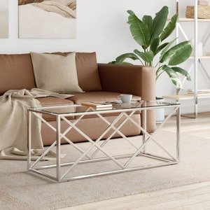 vidaXL Konferenčný stolík 110x45x45 cm nehrdzavejúca oceľ a sklo