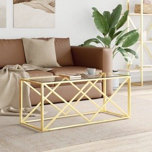 vidaXL Konferenčný stolík 110x45x45 cm nehrdzavejúca oceľ a sklo