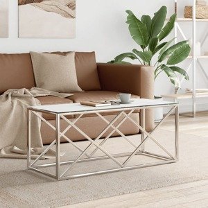 vidaXL Konferenčný stolík 110x45x45 cm nehrdzavejúca oceľ a sklo