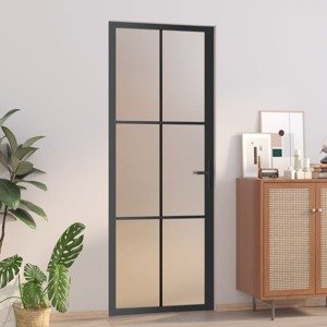 vidaXL Vnútorné dvere 76x201,5 cm čierne matné sklo a hliník