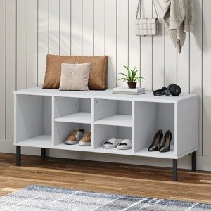 vidaXL Botník s kovovými nohami biely 106x35x45 cm masívne drevo OSLO
