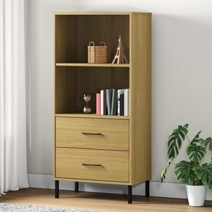vidaXL Knižnica s 2 zásuvkami hnedá 60x35x128,5 cm masívne drevo OSLO