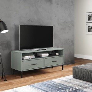 vidaXL TV skrinka s kovovými nohami sivá masívna borovica OSLO