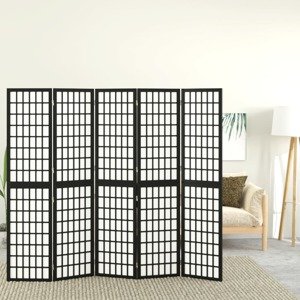 vidaXL Skladací paraván s 5 panelmi japonský štýl 200x170 cm čierny