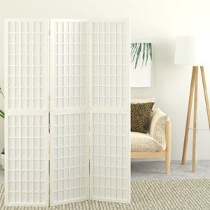 vidaXL Skladací paraván s 3 panelmi, japonský štýl 120x170 cm biely
