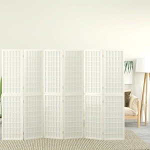 vidaXL Skladací paraván s 6 panelmi, japonský štýl 240x170 cm biely