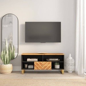vidaXL TV skrinka hnedo-čierna 100x33,5x46 cm masívne mango