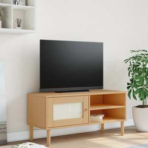 vidaXL TV skrinka SENJA ratanový vzhľad hnedá 106x40x49 cm borovica