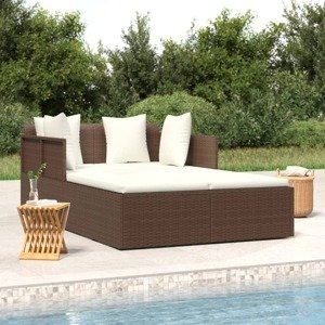 vidaXL Lehátko s vankúšom hnedé 182x118x63 polyratan