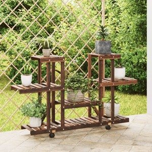 vidaXL Stojan na kvetiny s kolieskami 110x25x78 cm masívna jedľa