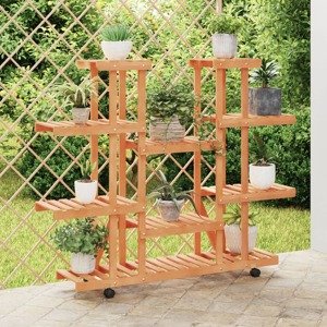 vidaXL Stojan na kvetiny s kolieskami 110x25x115 cm masívna jedľa