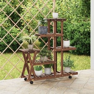 vidaXL Stojan na kvetiny s kolieskami 95x25x101 cm masívna jedľa