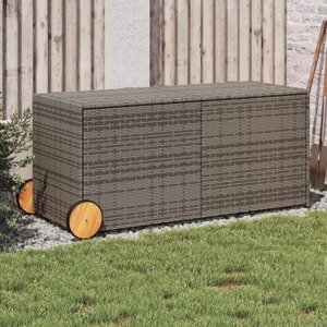 vidaXL Záhradný úložný box s kolieskami sivý 283 l polyratan