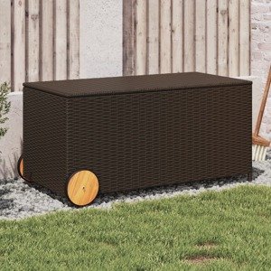 vidaXL Záhradný úložný box s kolieskami hnedý 190 l polyratan