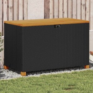vidaXL Záhrad. úložný box čierny 110x55x63 cm polyratan akáciové drevo