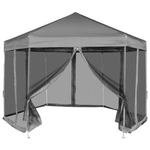 vidaXL Rozkladací záhradný stan so 6 stenami, sivý 3,6 x 3,1 m