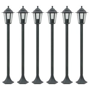vidaXL Záhradné stĺpové lampy 6 ks E27 110 cm hliníkové tmavozelené