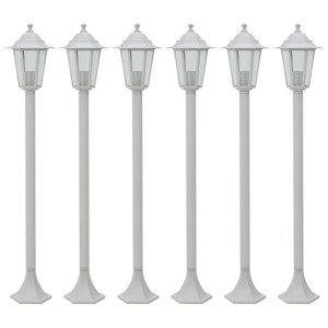 vidaXL Záhradné stĺpové lampy 6 ks E27 110 cm hliníkové biele