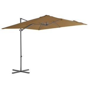 vidaXL Závesný slnečník s oceľovou tyčou hnedosivý 250x250 cm