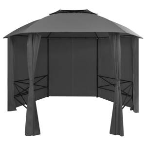 vidaXL Záhradný altánok/stan so závesmi, šesťuholník 360x265 cm