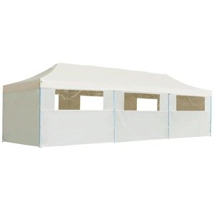 vidaXL Skladací párty stan s 8 bočnými stenami 3x9 m krémový