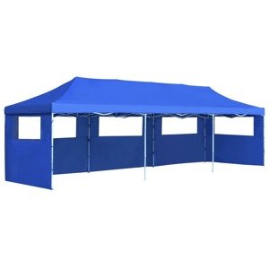 vidaXL Skladací párty stan s 5 bočnými stenami 3x9 m modrý