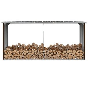 vidaXL Záhradná kôlňa na drevo hnedá 330x92x153 cm galvanizovaná oceľ