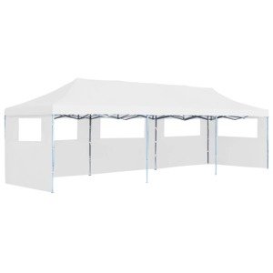 vidaXL Skladací párty stan s 5 bočnými stenami biely 3x9 m