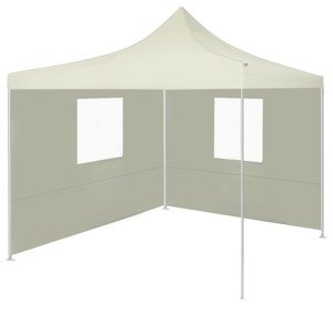 vidaXL Profesionálny skladací párty stan+2 steny 2x2 m, oceľ, krémový