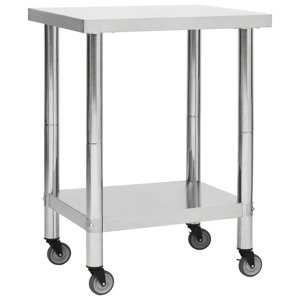 vidaXL Kuchynský pracovný stôl s kolieskami 80x30x85 cm nerezový