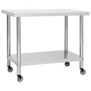 vidaXL Kuchynský pracovný stôl s kolieskami 100x45x85 cm nerezový