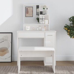 vidaXL Toaletný stolík so zrkadlom lesklý biely 86,5x35x136 cm