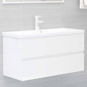 vidaXL Skrinka pod umývadlo lesklá biela 90x38,5x45cm kompozitné drevo